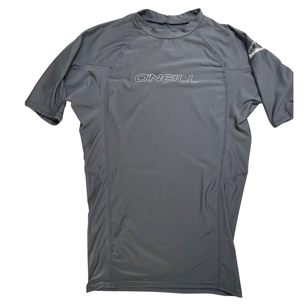 O'Neill Mens Rash Guard Short Sleeve Gray Swim Shirt UPF 50+ Large